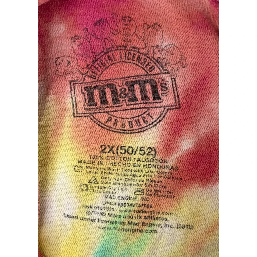 M&M's Official Licensed Tie Dye T-Shirt Mens 2XL Red Yellow Characters Candy